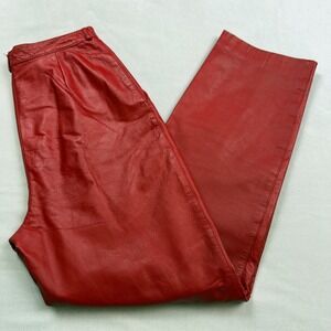Cedars Vintage Red Leather Pants High Waisted Pleated Tapered Leg Womens Size 10